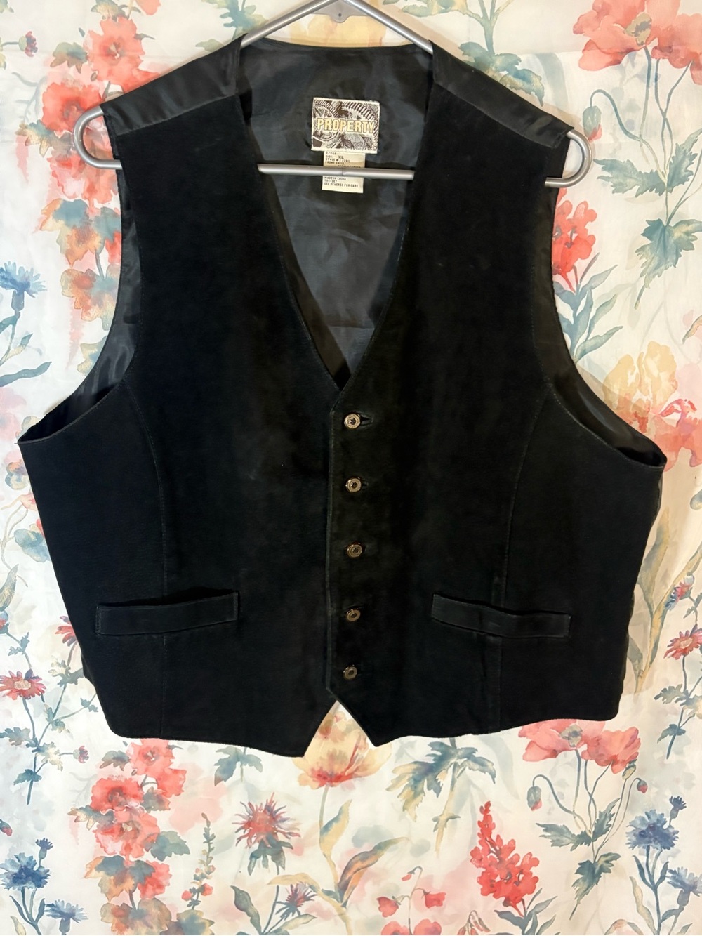 Vintage Black Suede Button Front Vest